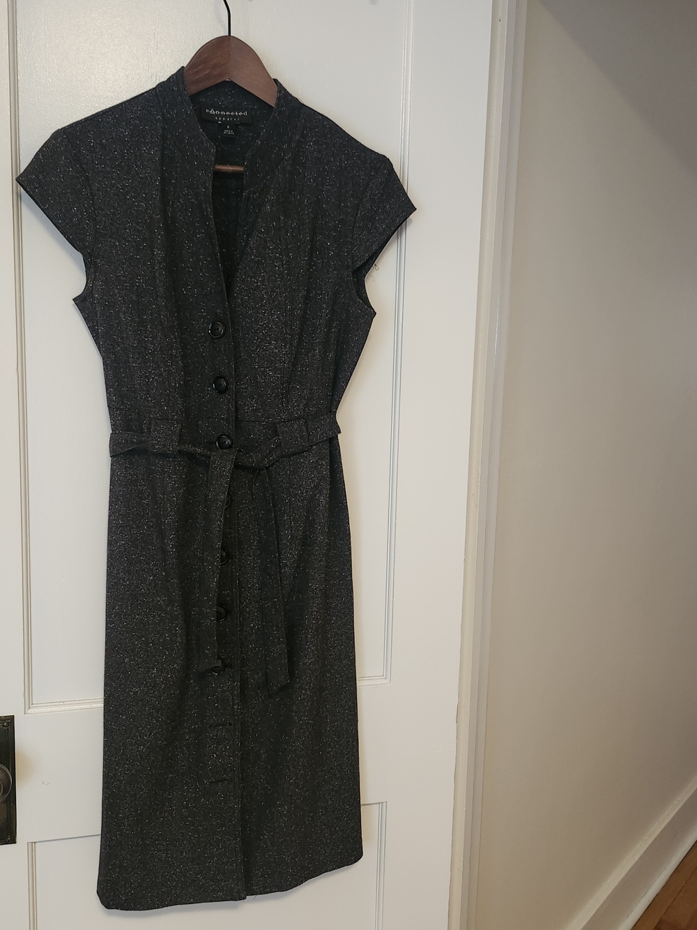 connected apparel Black Sparkle Midi Shirt Dress